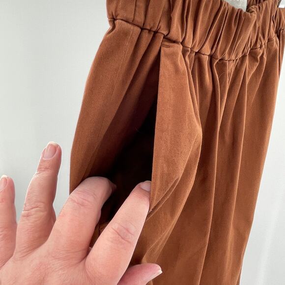 Everlane Brown Organic Cotton Elastic Waist Pull On WideLeg Pants 0 NWT - Picture 5 of 11